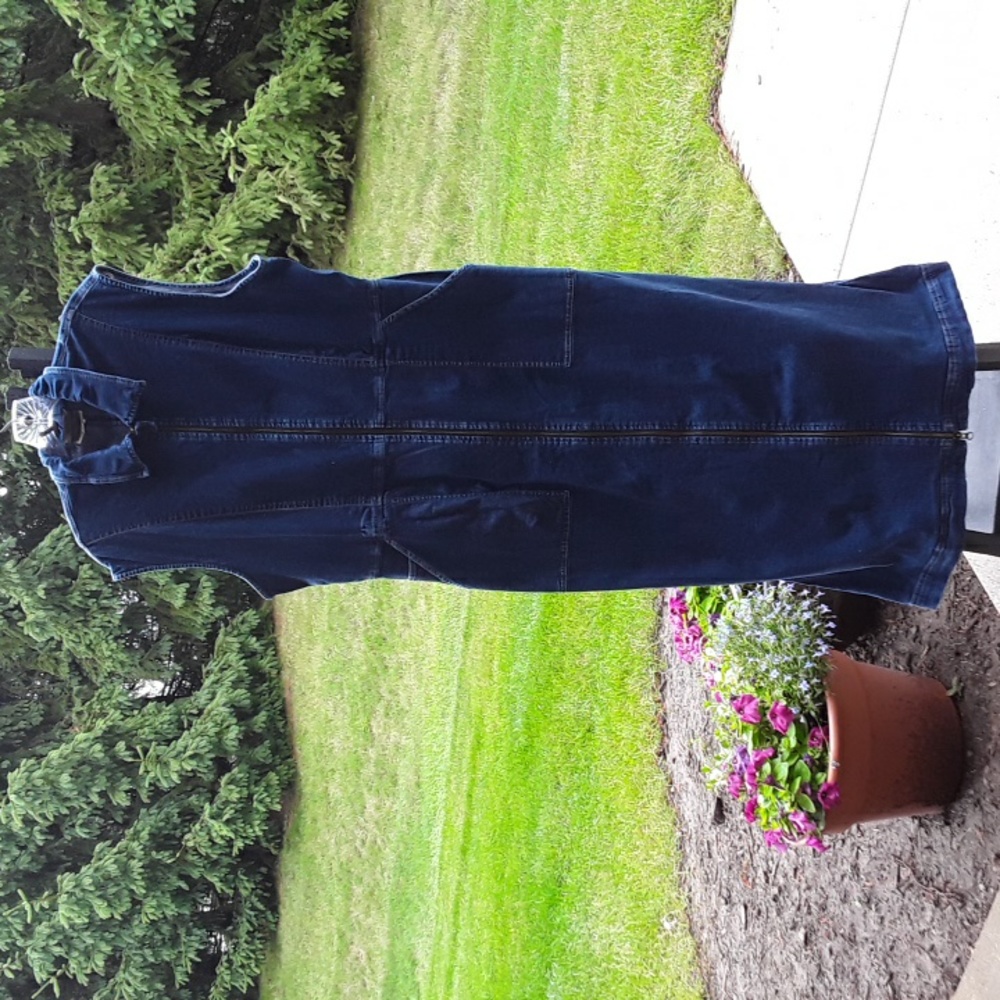 Jones Jeans Stretch Denim Jean Maxi Dress size 16W Sleeveless Patch Pockets